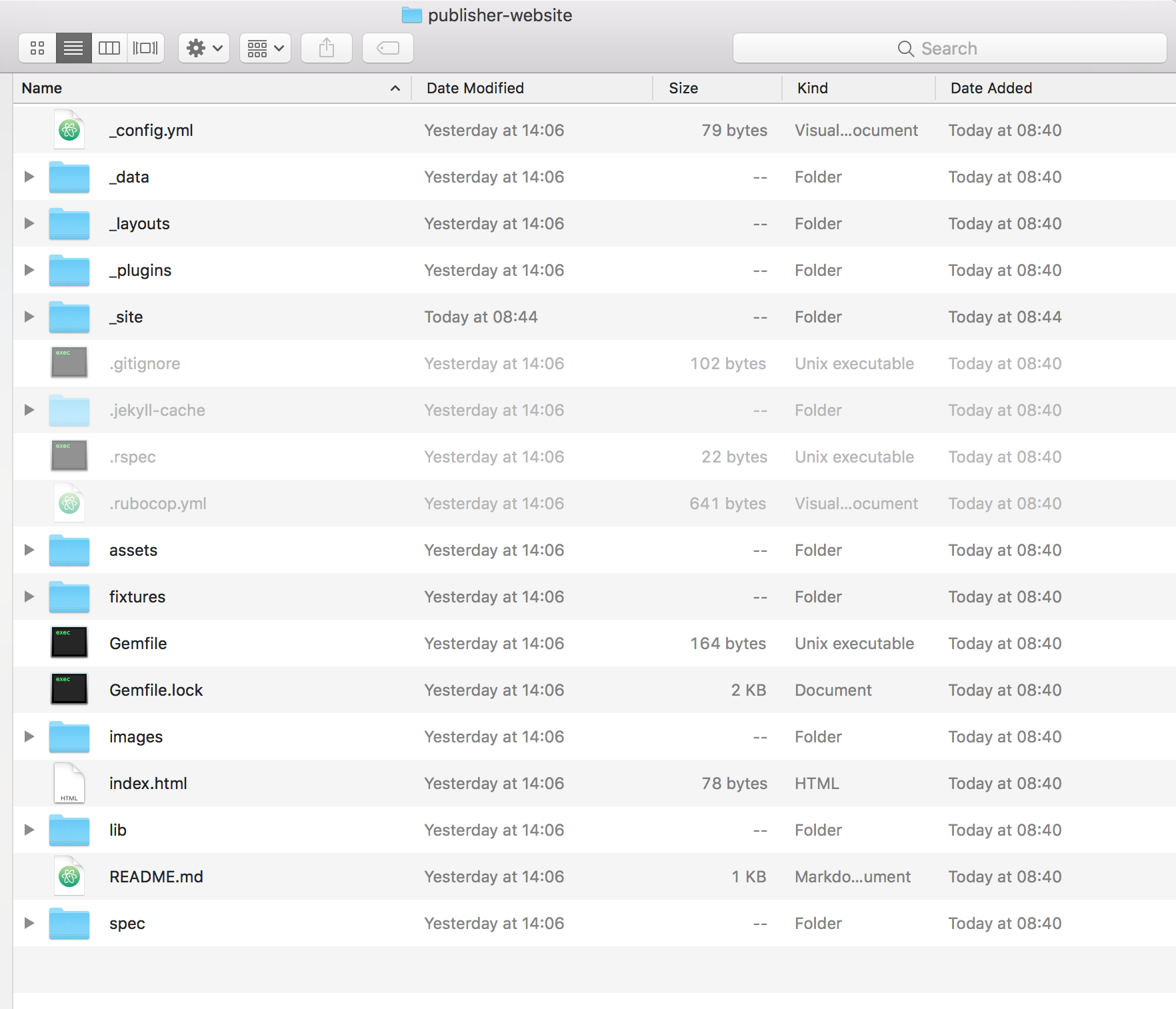 The same files, displayed in Mac's Finder
