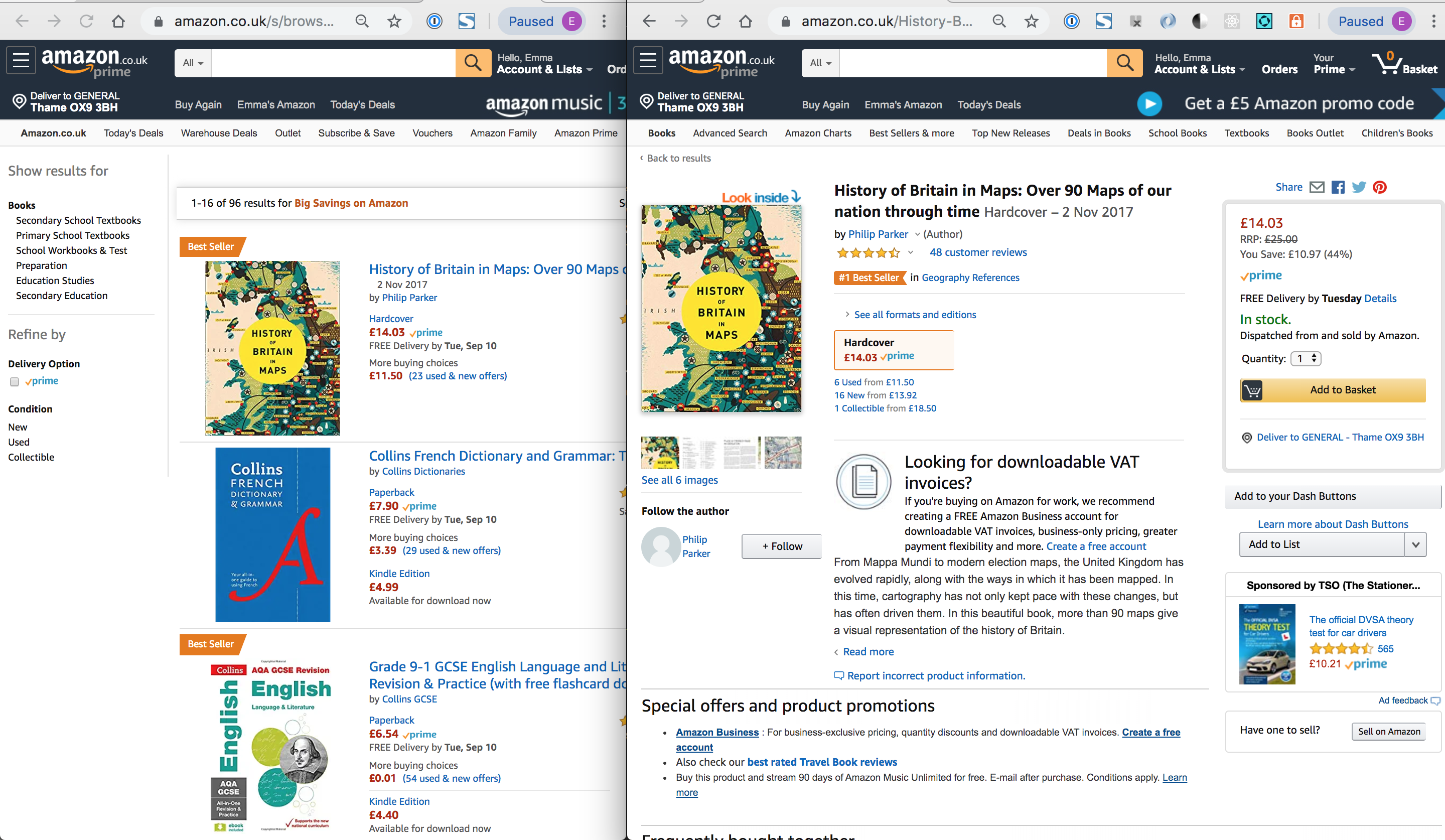 Screenshots of Amazon pages